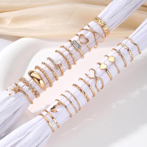 Women's Vintage Stackable Joint Finger Midi Rings Dainty Cubic Zirconia Jewelry - Picture 5 of 8